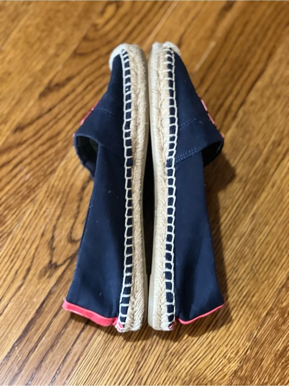 Tory Burch Weston Flat Espadrille Navy Canvas Red Logo Slip On Shoes
